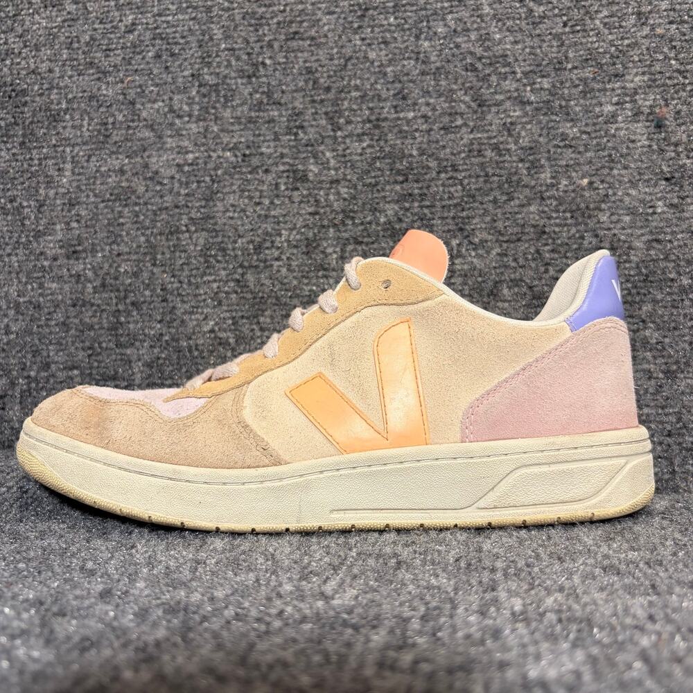 Veja V-10 Suede Leather Sneakers Multicolor Peach White Low Top Shoes Womens 8.5